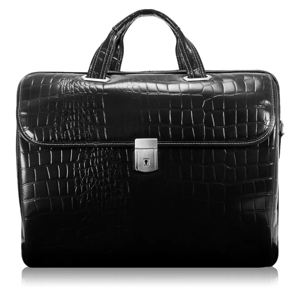 Siamod MONTEROSSO, SETTEMBRE, Embossed Crocco Leather, Medium Ladies Laptop Briefcase, Black (35525)