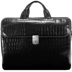 Siamod MONTEROSSO, SETTEMBRE, Embossed Crocco Leather, Medium Ladies Laptop Briefcase, Black (35525)