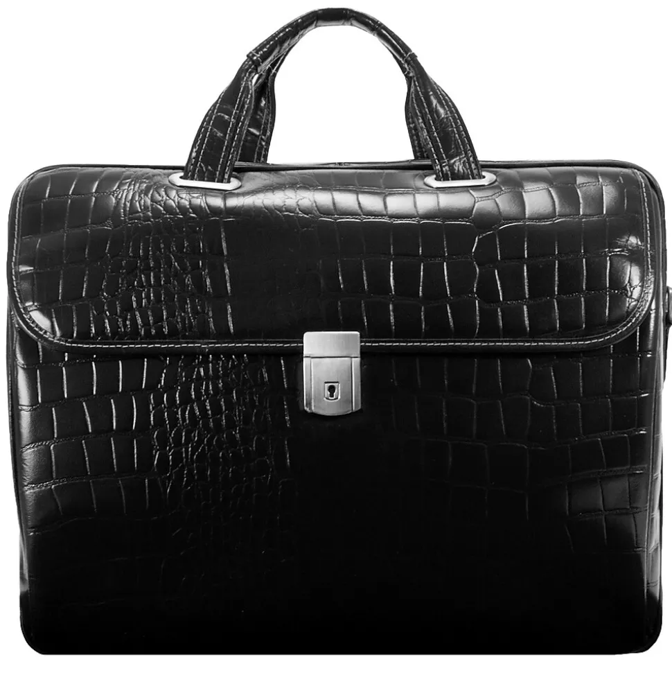 Siamod MONTEROSSO, SETTEMBRE, Embossed Crocco Leather, Medium Ladies Laptop Briefcase, Black (35525)