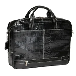 Siamod MONTEROSSO, SETTEMBRE, Embossed Crocco Leather, Medium Ladies Laptop Briefcase, Black (35525)