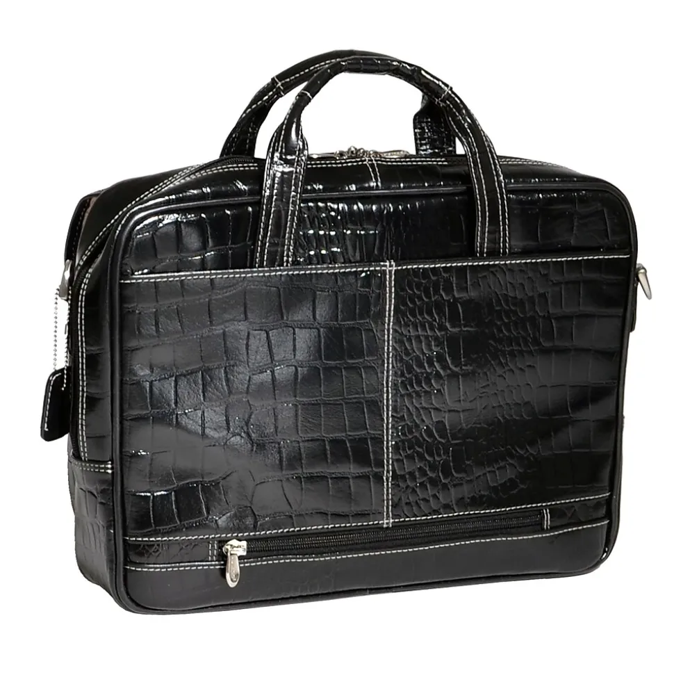 Siamod MONTEROSSO, SETTEMBRE, Embossed Crocco Leather, Medium Ladies Laptop Briefcase, Black (35525)