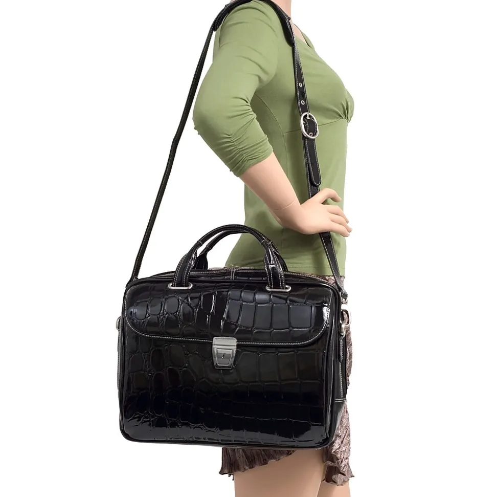 Siamod MONTEROSSO, SETTEMBRE, Embossed Crocco Leather, Medium Ladies Laptop Briefcase, Black (35525)