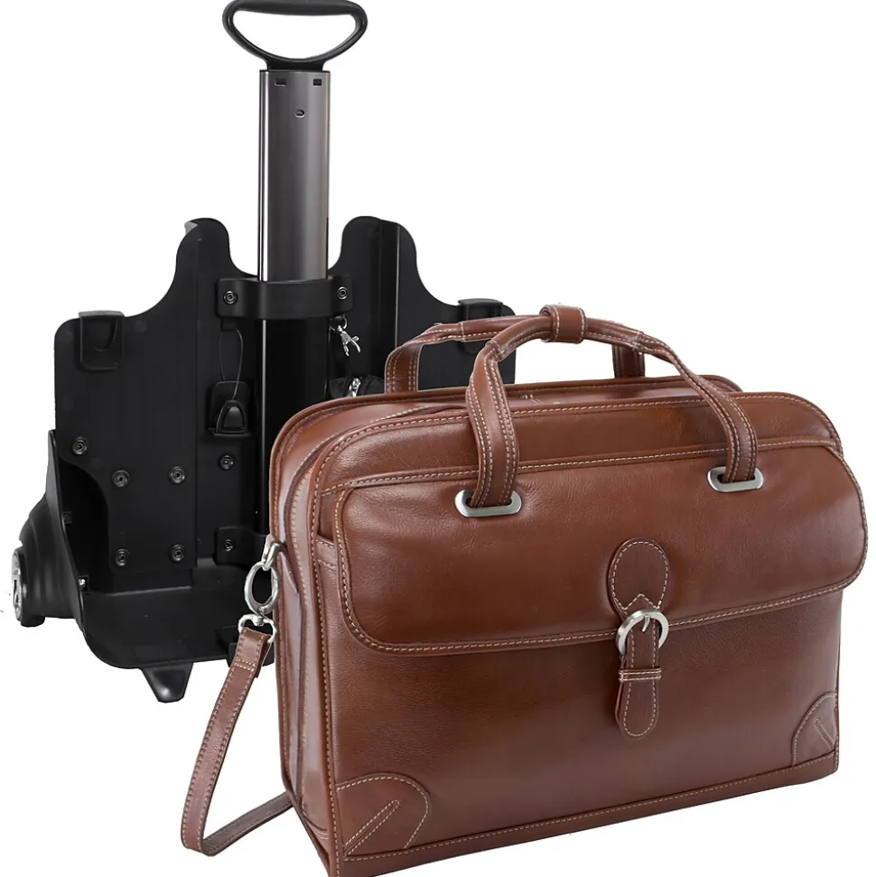 Siamod VERNAZZA, CARUGETTO, Napa Cashmere Leather, Patented Detachable -Wheeled Laptop Briefcase, Cognac (45294)