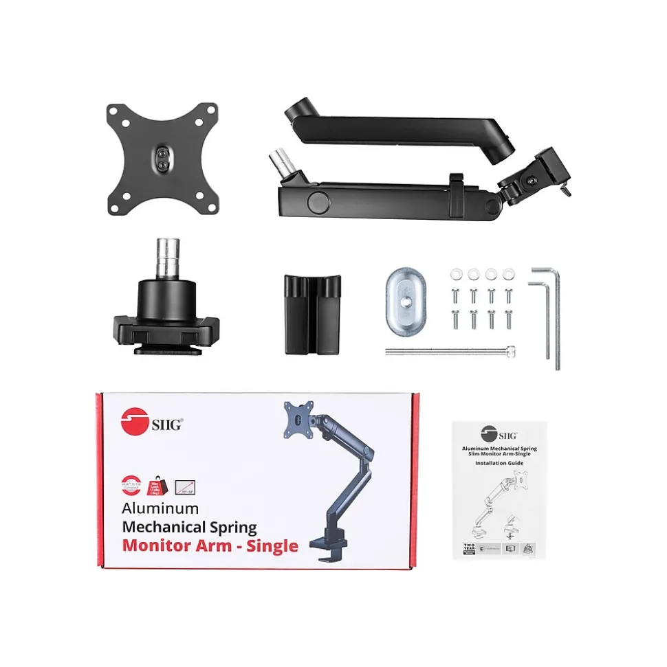 SIIG Aluminum Mechanical Spring Slim Monitor Arm - Single, Up to 32", Black (CE-MT2T12-S1)