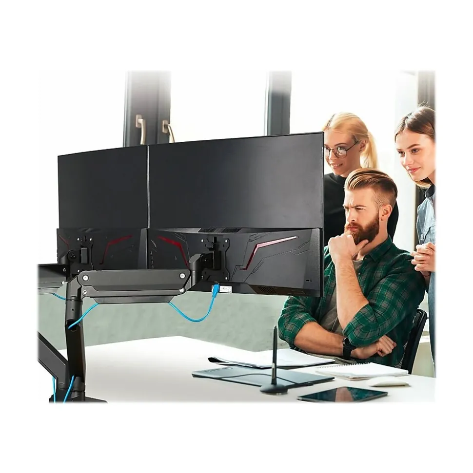 SIIG Dual Monitor Heavy-Duty Premium Aluminum Gas Spring Desk Mount - 17" to 35" Adjustable Arm, Up, Black (CE-MT3011-S1)