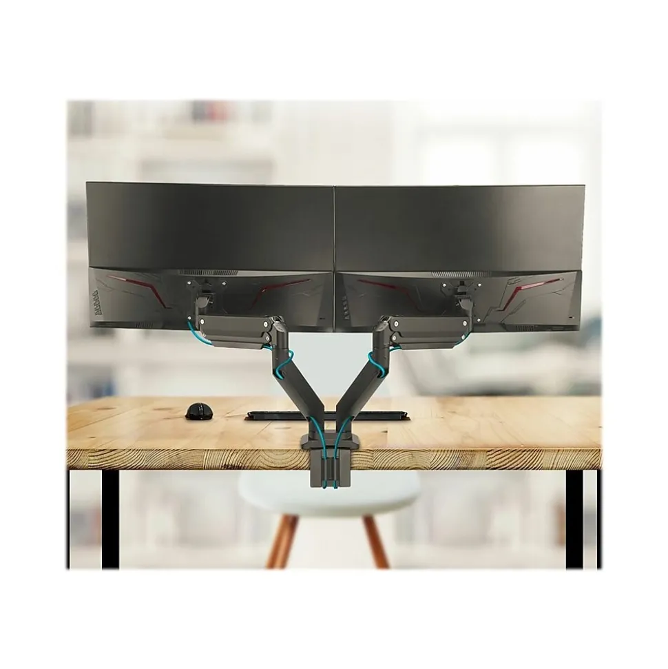 SIIG Dual Monitor Heavy-Duty Premium Aluminum Gas Spring Desk Mount - 17" to 35" Adjustable Arm, Up, Black (CE-MT3011-S1)