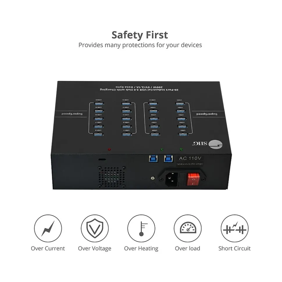 SIIG USB-A Charging Station, 200W, Black (ID-US0611-S1)
