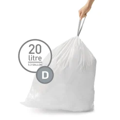 simplehuman 5.2 Gallon Trash Bag, Low Density, White (CW0254)