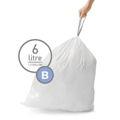 simplehuman 1.6 Gallon Trash Bag, Low Density, 1.2 mil, White, 360 Bags/Box (CW0251)