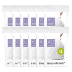 simplehuman Code G -8 Gallon Trash Bag, 6.5" x 8.9", Low Density, 1.2 mil, White, 240 Bags/Box (CW0257)