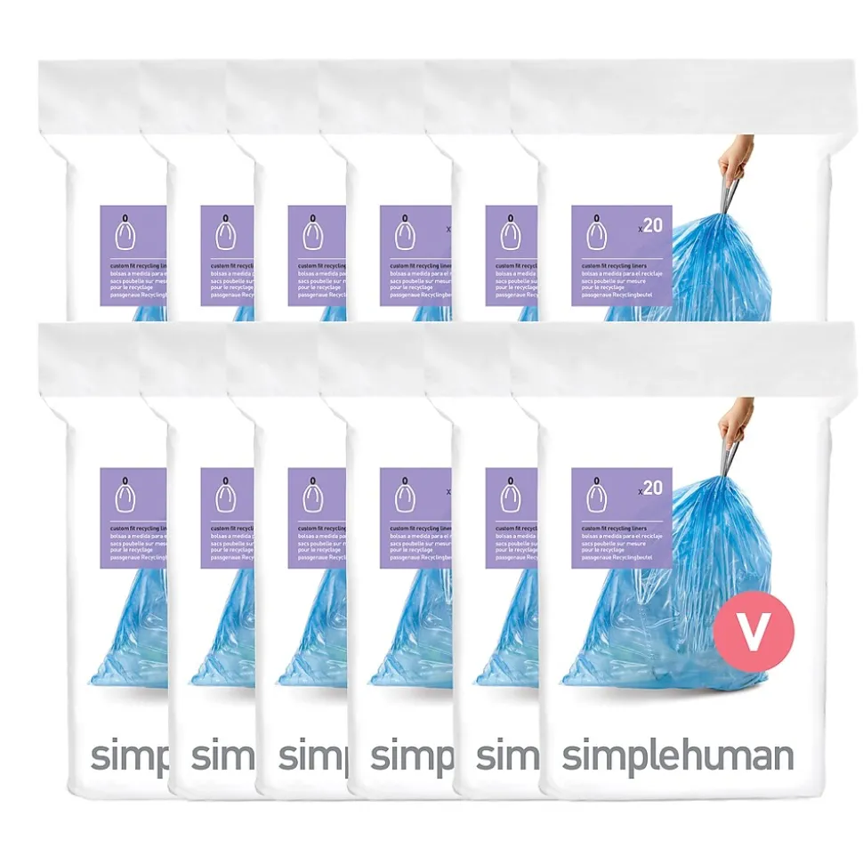 simplehuman Code V Custom Fit Drawstring Blue Recycling Trash Bag Liner, 16-18 Liter/4.2-4.8 Gallon, 240 Count