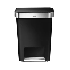 simplehuman Indoor Step Trash Can, Black Plastic, 12 Gal. (CW1385)