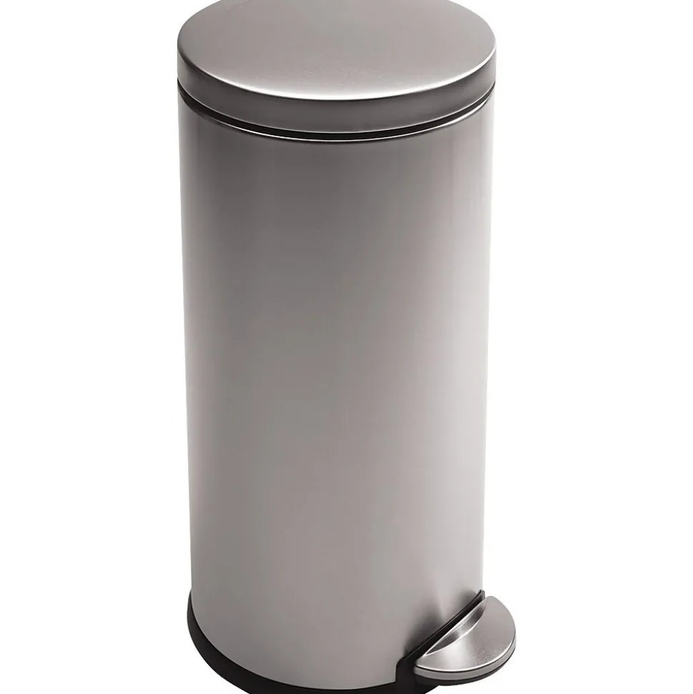 simplehuman® Round Step Can, 8 Gallon, Fingerprint-proof Stainless Steel, 25.6"H x 15.1"W x 12.4"D