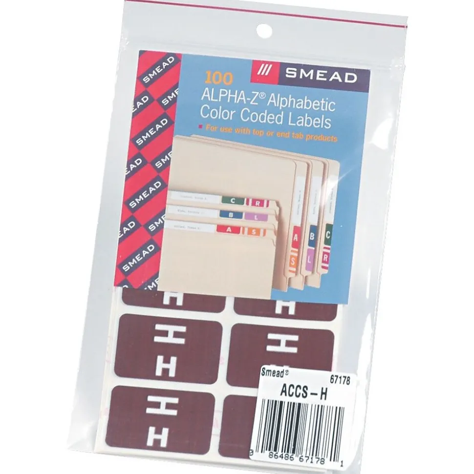 Smead AlphaZ ACCS Color-Coded Alphabetic Labels, H, Dark Brown, 100/Pk (67178)
