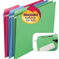 Smead FasTab 10% Recycled Hanging File Folder, 3-Tab, Letter Size, Assorted Colors, 18/Box (64031)