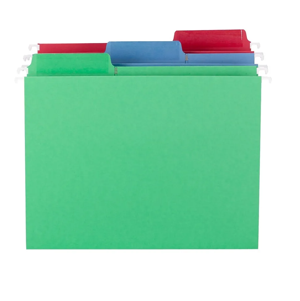 Smead FasTab 10% Recycled Hanging File Folder, 3-Tab, Letter Size, Assorted Colors, 18/Box (64031)