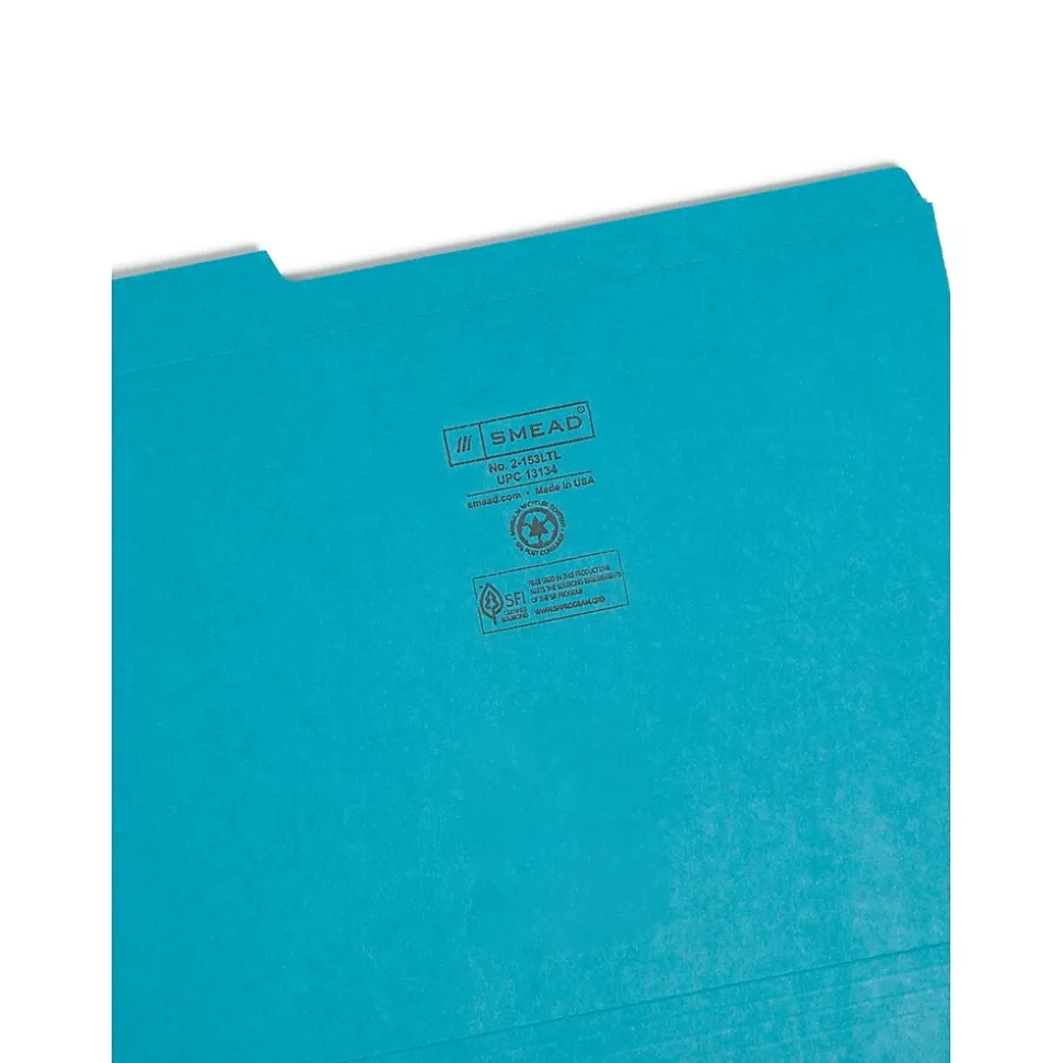 Smead File Folder, 3 Tab, Letter Size, Teal, 100/Box (13134)