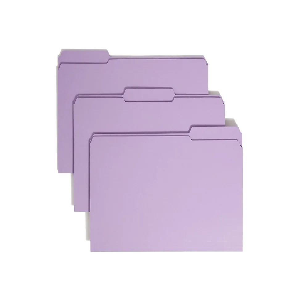 Smead File Folder, 3 Tab, Letter Size, Lavender, 100/Box (12434)