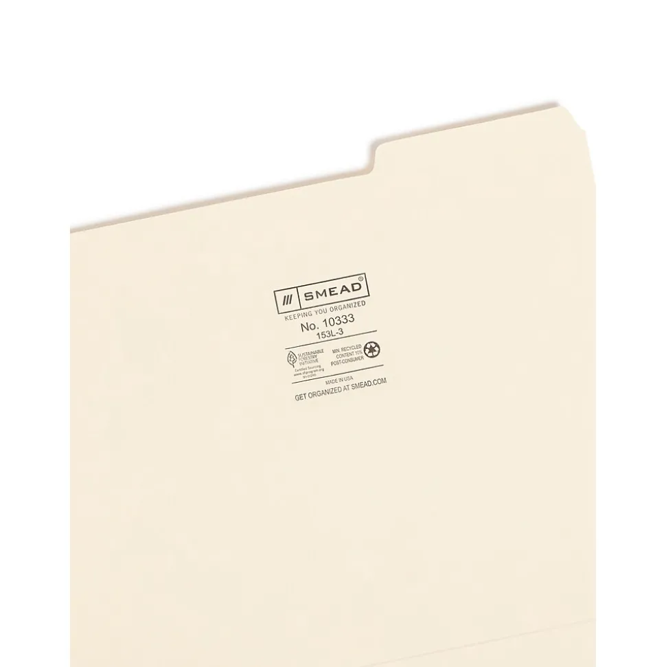 Smead File Folder, Letter, 1/3-Cut Tab Right Position, Letter Size, Manila, 100/Box (10333)