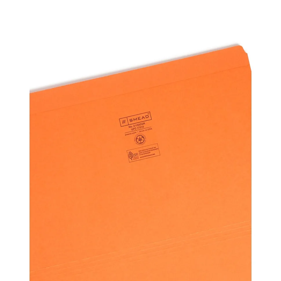 Smead File Folder, Reinforced Straight-Cut Tab, Legal Size, Orange, 100 per Box (17510)