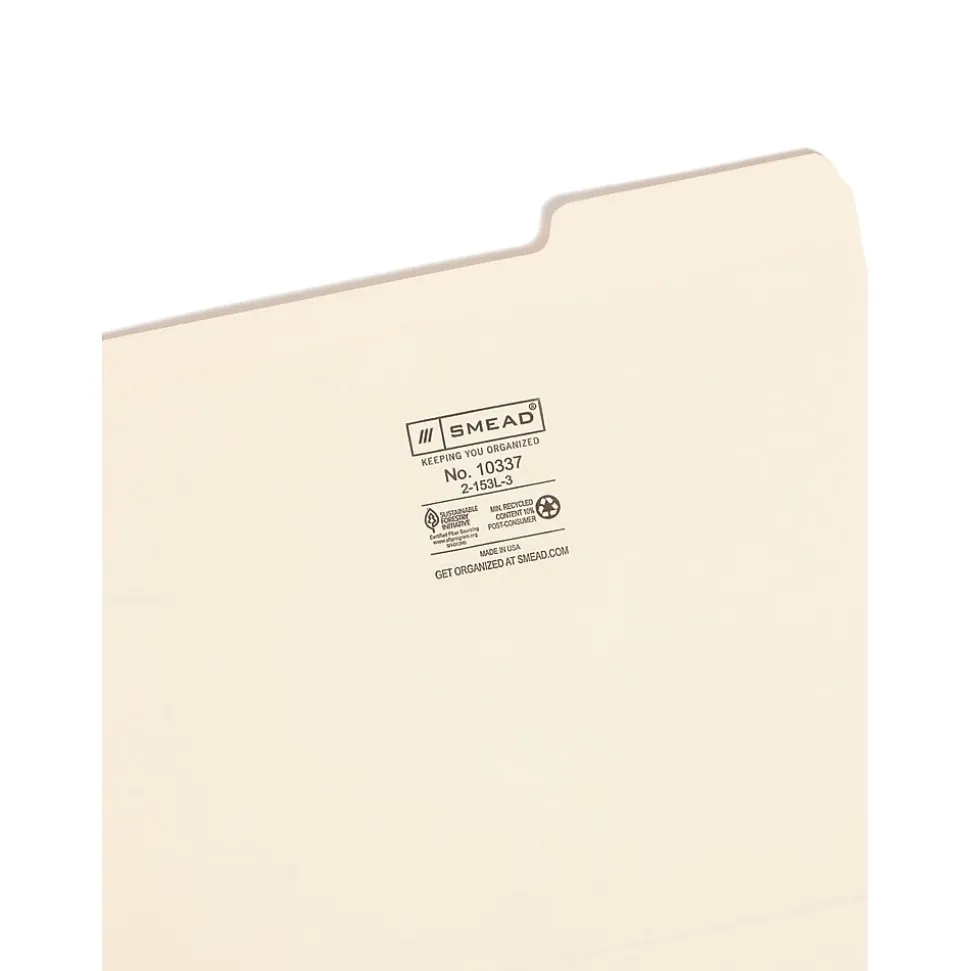Smead File Folders, Reinforced 1/3-Cut Tab Right Position, Letter Size, Manila, 100/Box (10337)