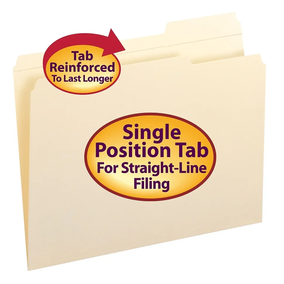 Smead File Folders, Reinforced 1/3-Cut Tab Right Position, Letter Size, Manila, 100/Box (10337)