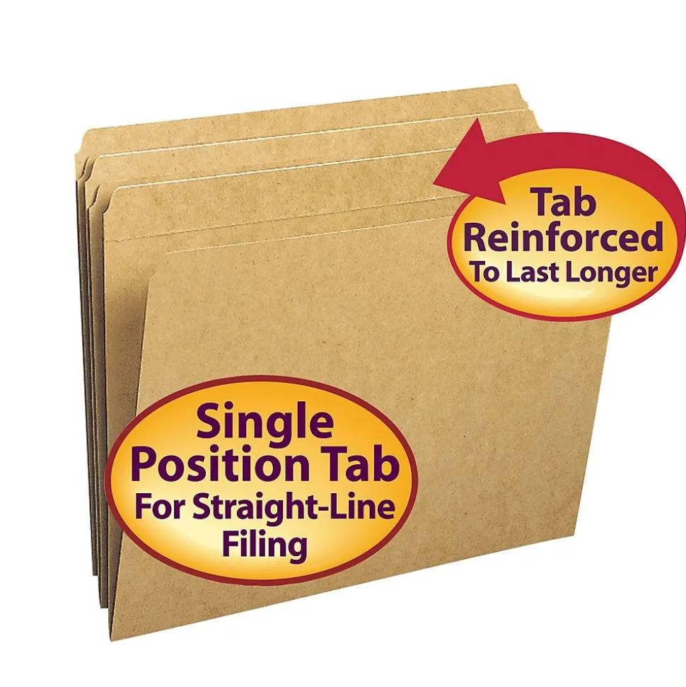 Smead File Folders, Reinforced Straight-Cut Tab, Letter Size, Kraft, 100/Box (10710)
