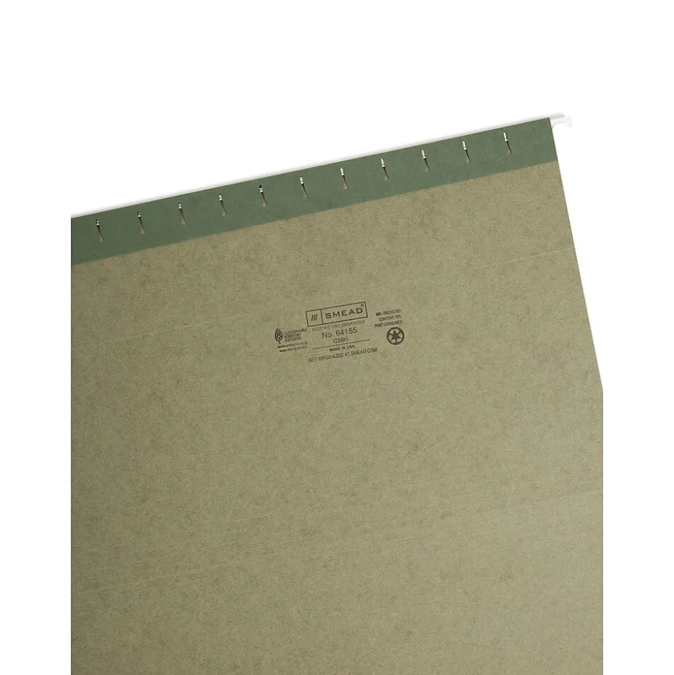 Smead Hanging File Folders, 1/5-Cut Tab, Legal Size, Standard Green, 25/Box (64155)