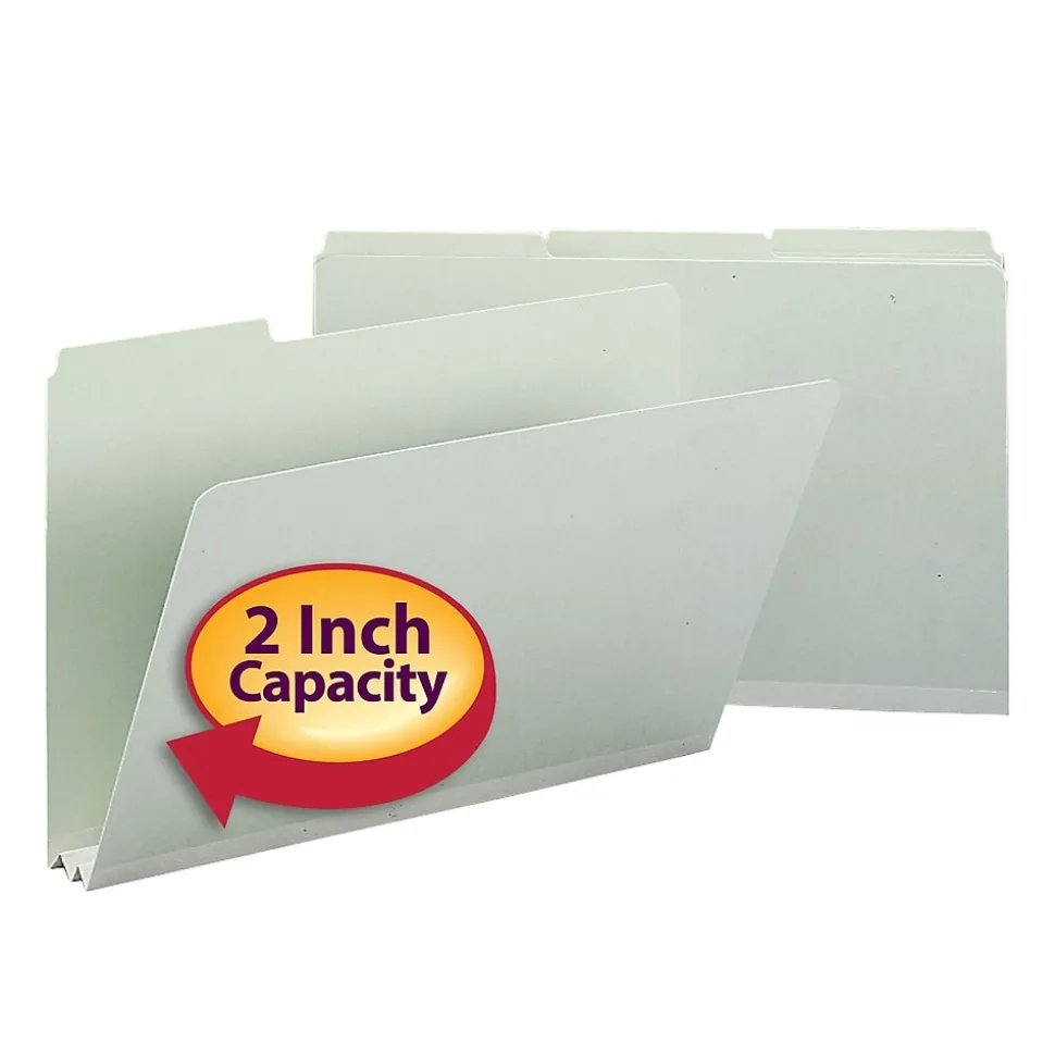 Smead Heavy Duty Pressboard File Folder, 1/3-Cut Tab, 2" Expansion, Legal Size, Gray/Green, 25/Box (18234)