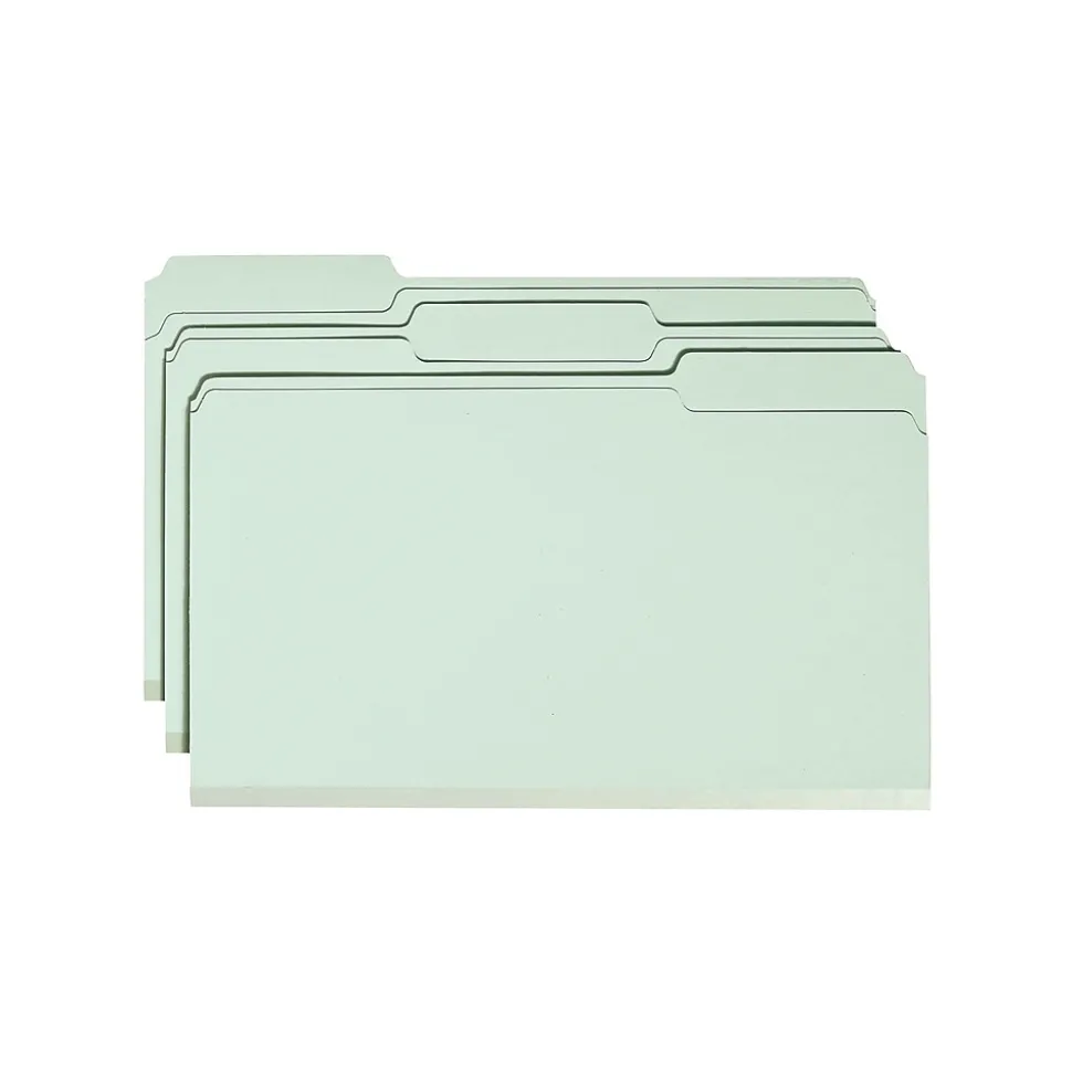 Smead Heavy Duty Pressboard File Folder, 1/3-Cut Tab, 2" Expansion, Legal Size, Gray/Green, 25/Box (18234)