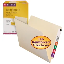 Smead Shelf-Master Recycled End Tab File Folder, Straight Cut, Letter Size, Manila, 100/Box (24111)