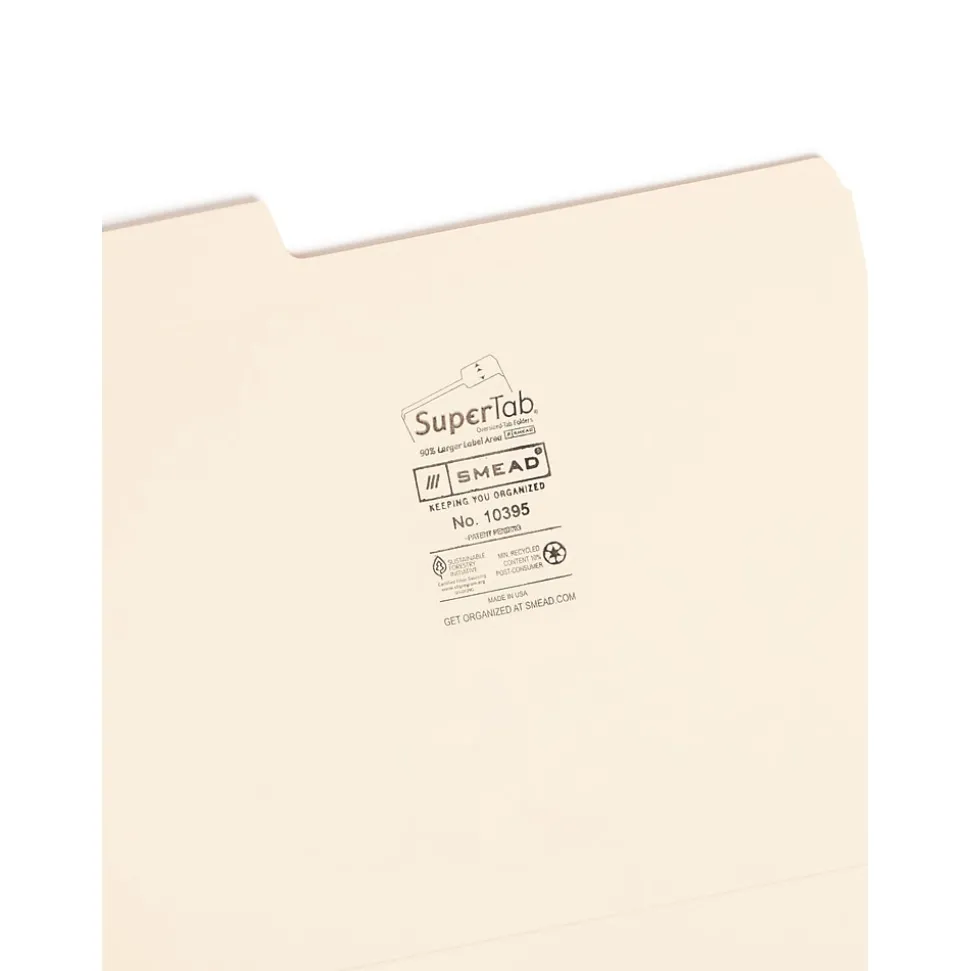 Smead SuperTab File Folders, Reinforced 1/3-Cut Tab, Letter Size, Manila, 100/Box (10395)