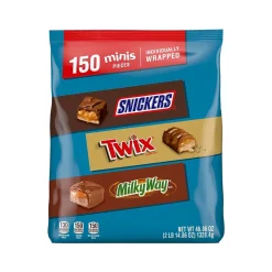 Snickers, Twix and MilkyWay Minis Milk Chocolate Candy Bars Bulk Variety Pack, 46.86 oz., 150 Pieces (459751)