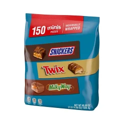 Snickers, Twix and MilkyWay Minis Milk Chocolate Candy Bars Bulk Variety Pack, 46.86 oz., 150 Pieces (459751)