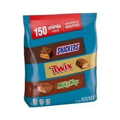 Snickers, Twix and MilkyWay Minis Milk Chocolate Candy Bars Bulk Variety Pack, 46.86 oz., 150 Pieces (459751)