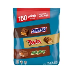 Snickers, Twix and MilkyWay Minis Milk Chocolate Candy Bars Bulk Variety Pack, 46.86 oz., 150 Pieces (459751)