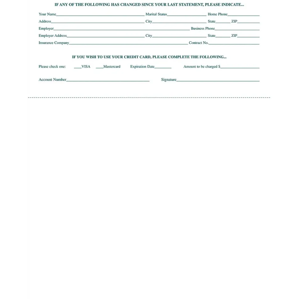 Solid Color Laser Statements, Style A, with Credit Card Information, Teal