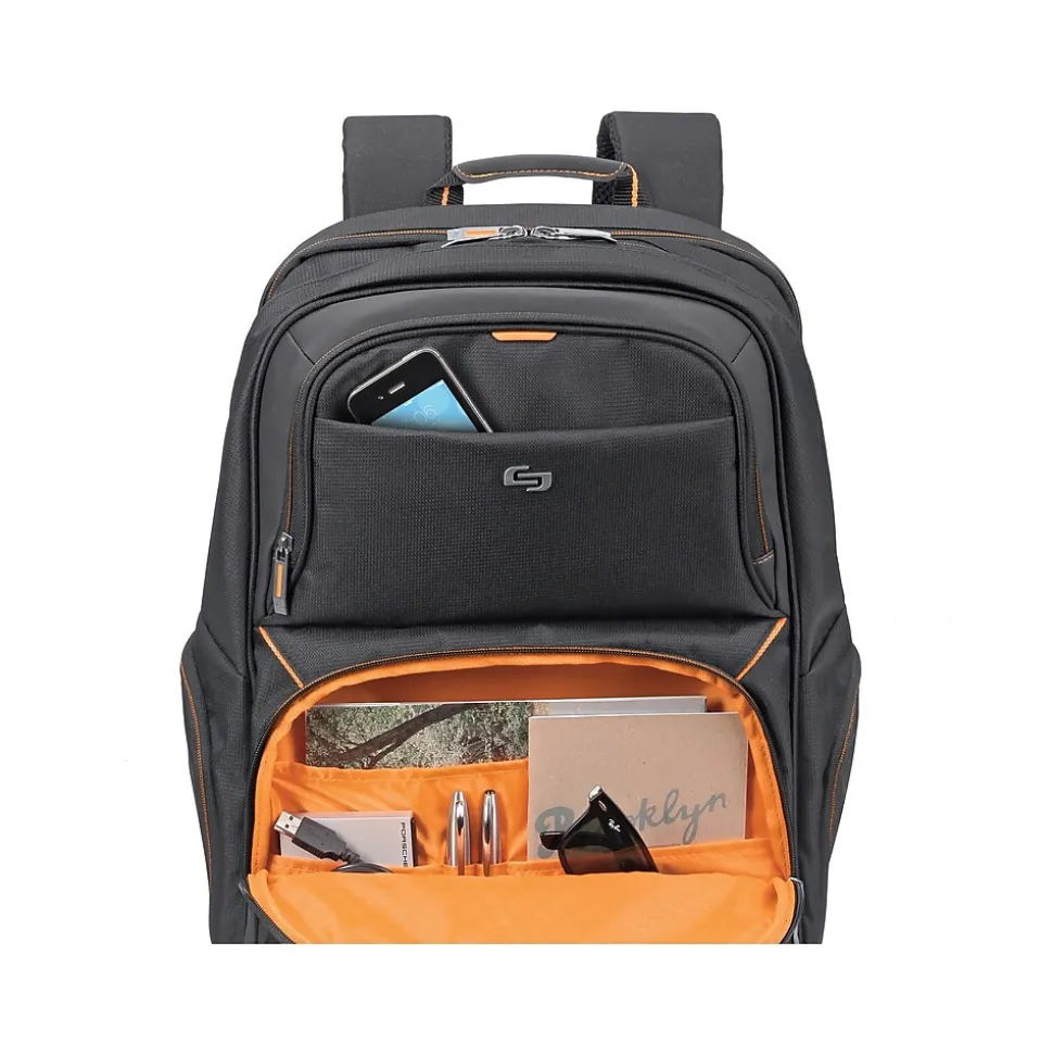 Solo New York Ambition Travel Laptop Backpack, Large, Black/Orange (UBN722-4)