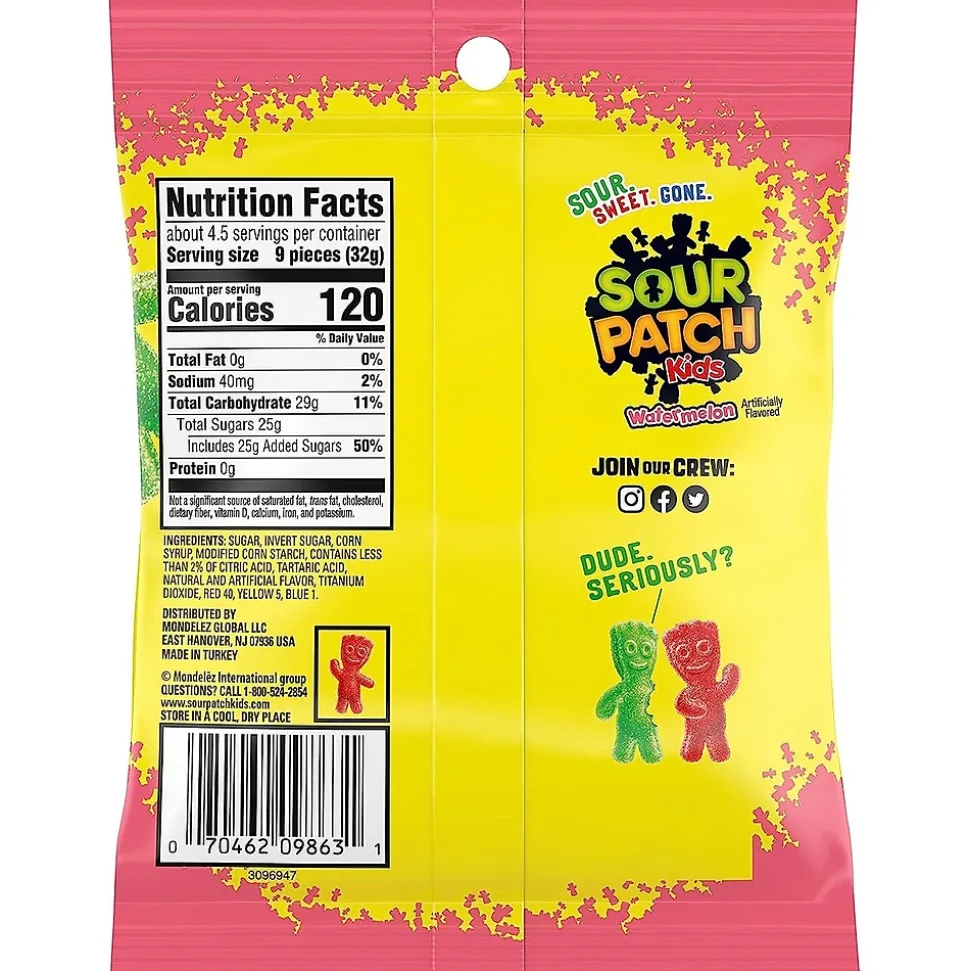 Sour Patch Kids Watermelon Gummy Candy, 5 oz, 12/Carton (JAR1506224)