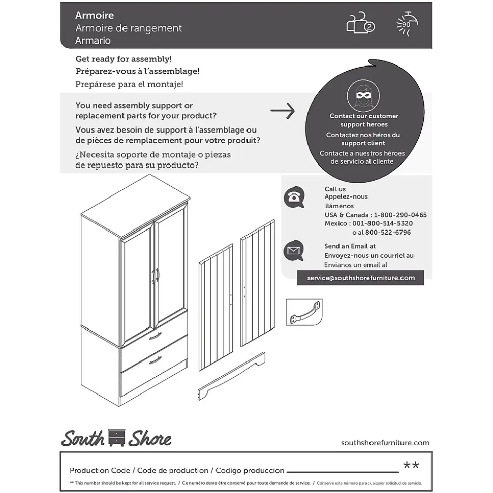 South Shore Acapella Wardrobe Armoire, Pure Black (5370038)