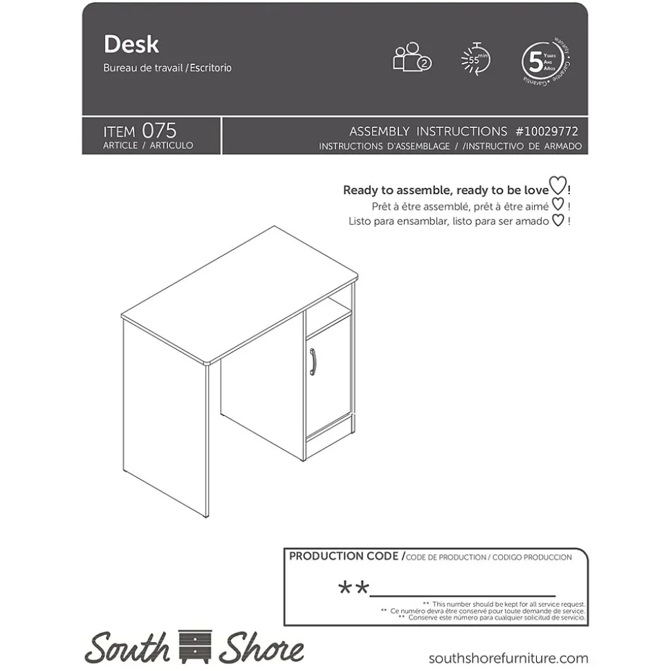 South Shore Axess 34"W Small Desk, Pure Black (7270075)