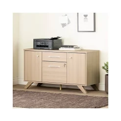 South Shore Helsy 26.75" 2-Drawer Storage Credenza with 4 Shelves, Soft Elm (13301)