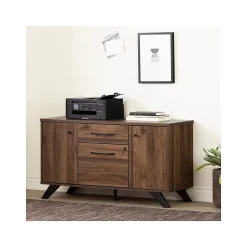 South Shore Helsy 26.75" 2-Drawer Storage Credenza with 4 Shelves, Natural Walnut (13310)