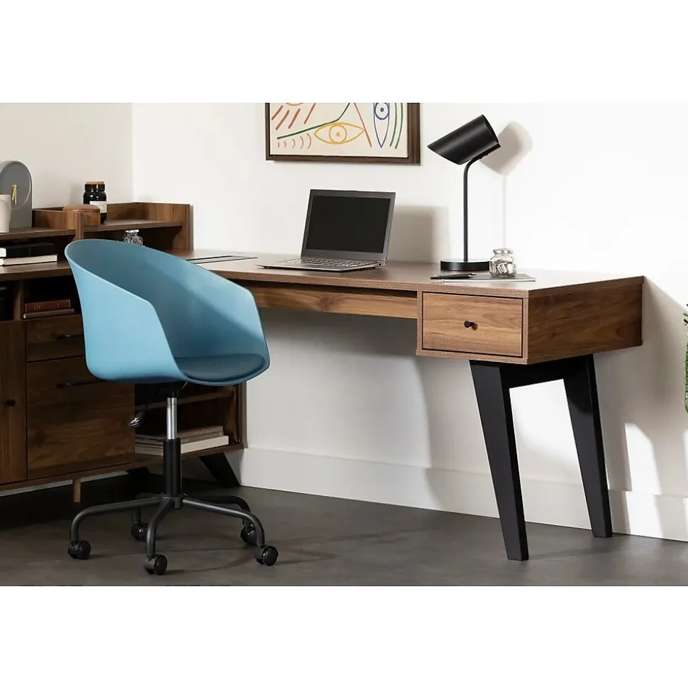 South Shore Helsy 78"W L-Shaped Computer Desk with Power Bar and Removable Hutch, Natural Walnut (13307)