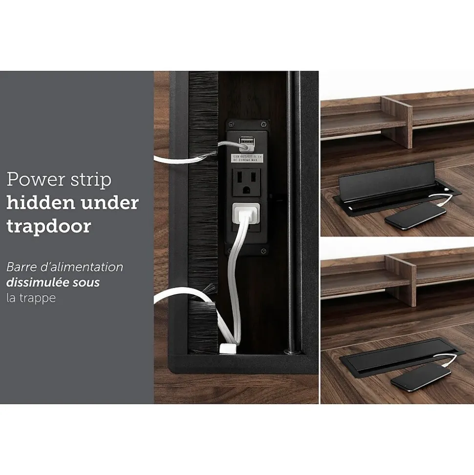 South Shore Helsy 78"W L-Shaped Computer Desk with Power Bar and Removable Hutch, Natural Walnut (13307)