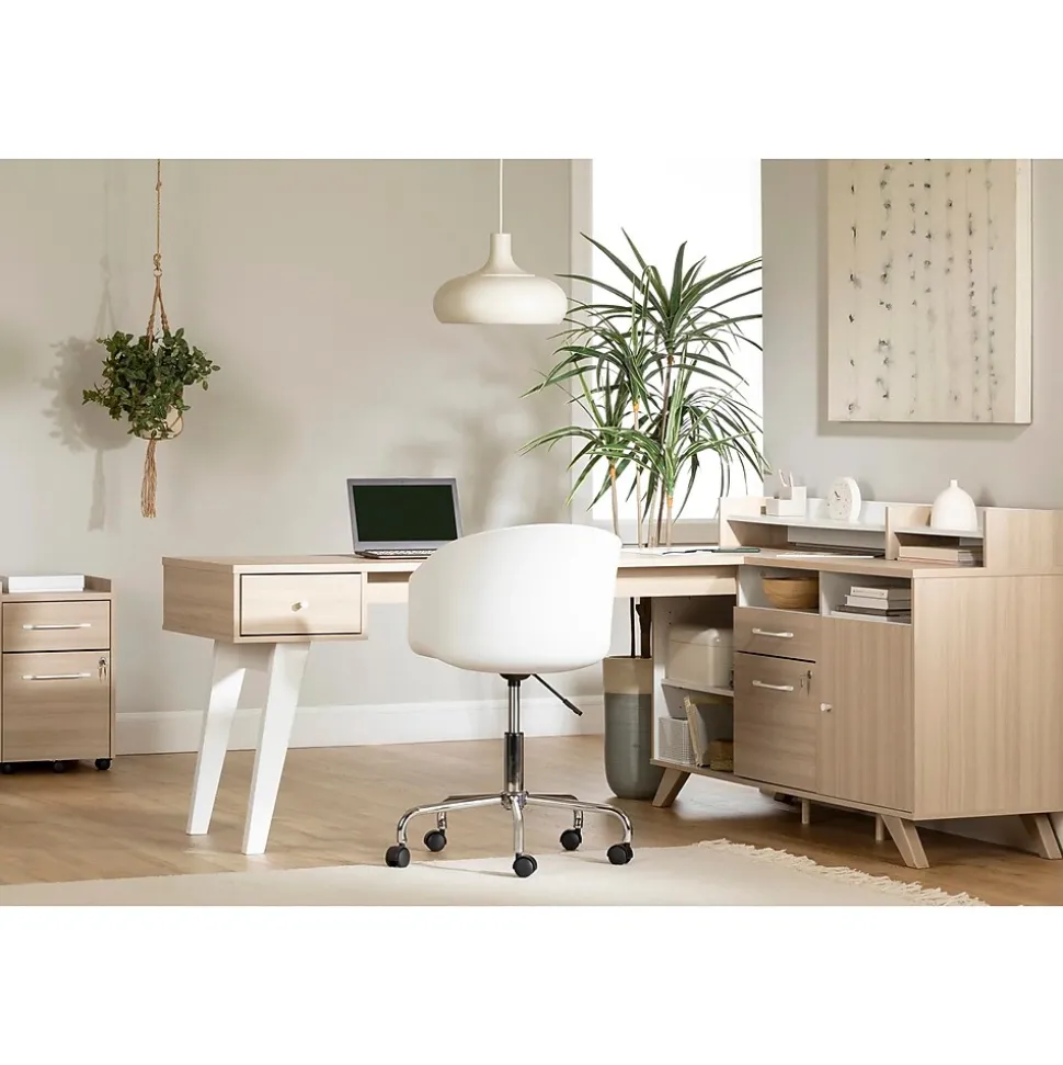 South Shore Helsy 78"W L-Shaped Computer Desk with Removable Hutch, Soft Elm/White (13298)