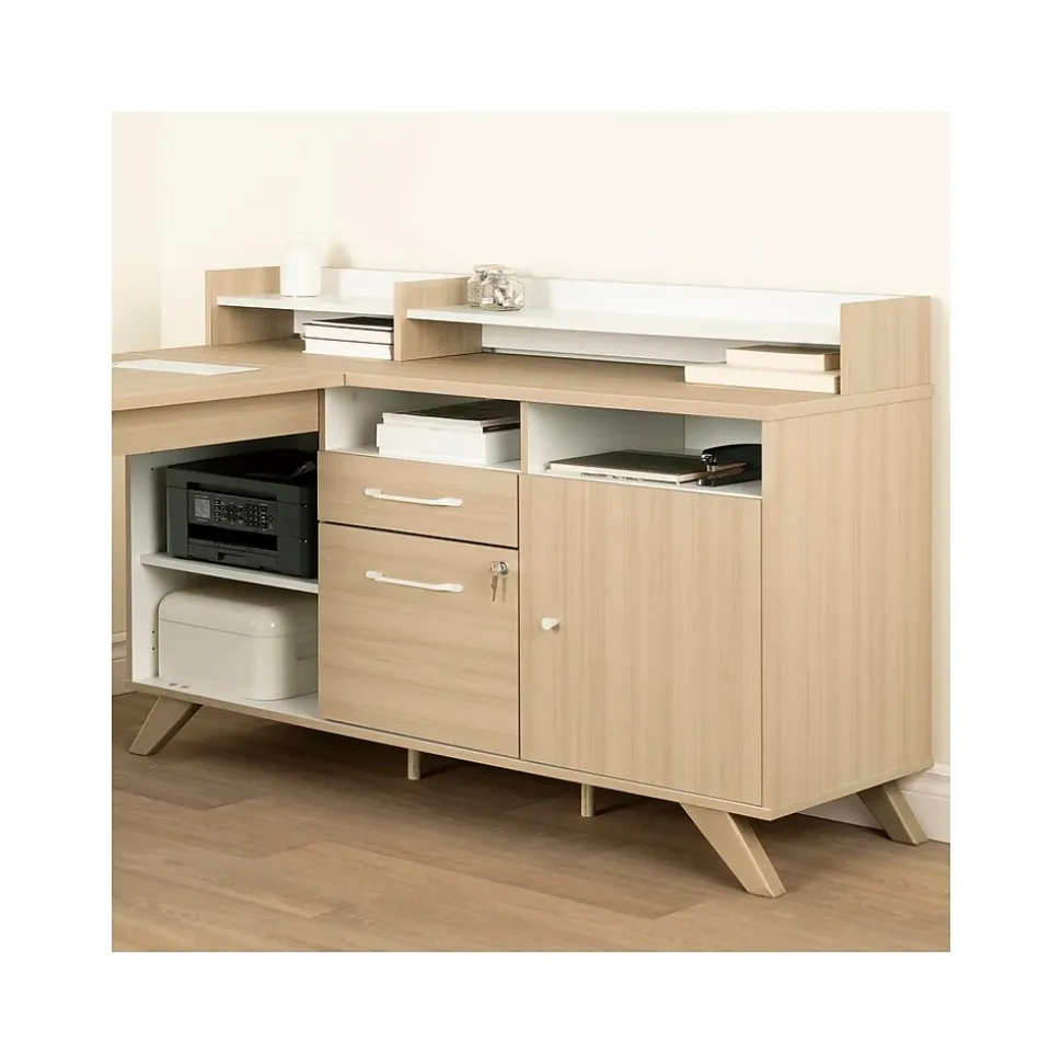 South Shore Helsy 78"W L-Shaped Computer Desk with Removable Hutch, Soft Elm/White (13298)