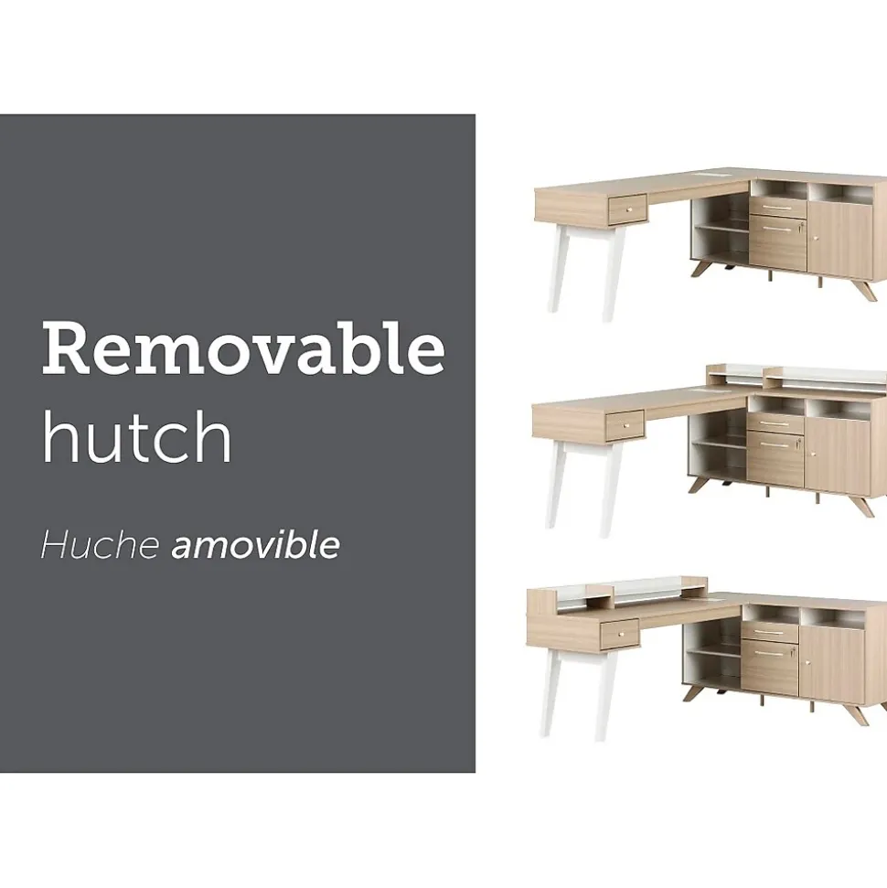 South Shore Helsy 78"W L-Shaped Computer Desk with Removable Hutch, Soft Elm/White (13298)