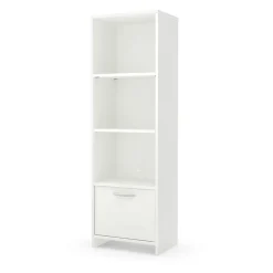South Shore Step One Narrow 3-Shelf Bookcase with Door, Pure White (10249)