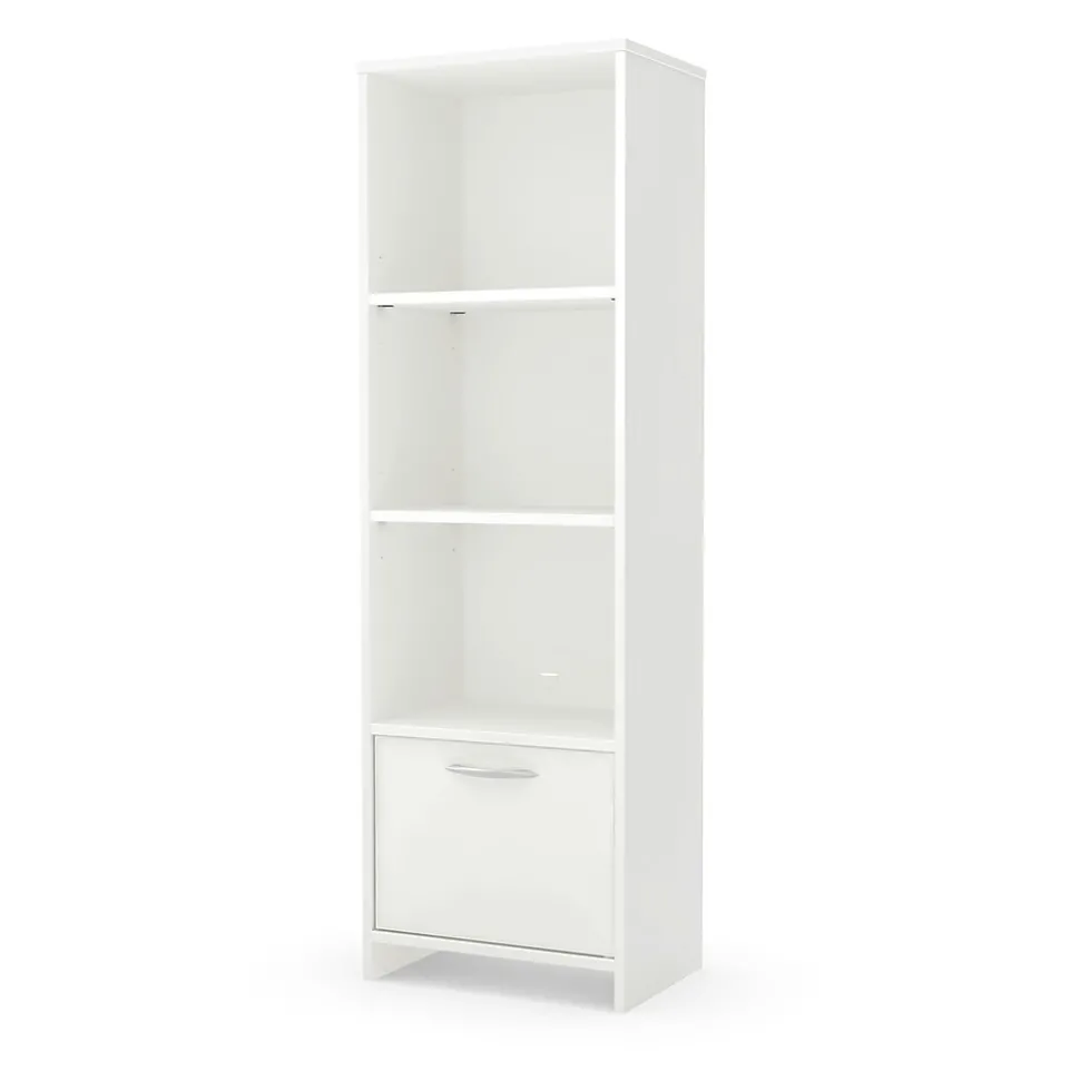 South Shore Step One Narrow 3-Shelf Bookcase with Door, Pure White (10249)